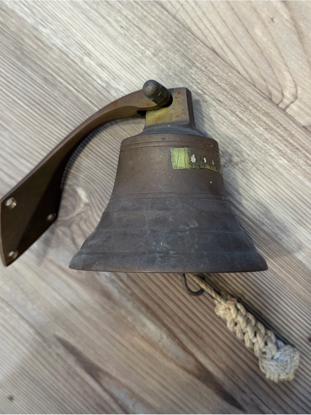 Vintage Brass Mid-Century Ship Bell with Braided Rope Pull & Pivot Bracket